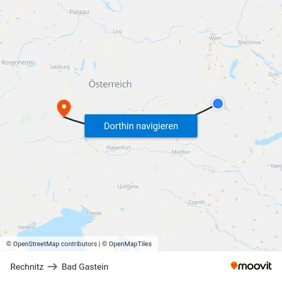 Rechnitz to Bad Gastein map