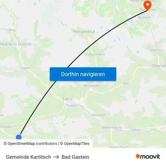 Gemeinde Kartitsch to Bad Gastein map