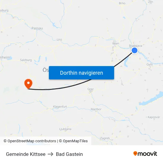 Gemeinde Kittsee to Bad Gastein map