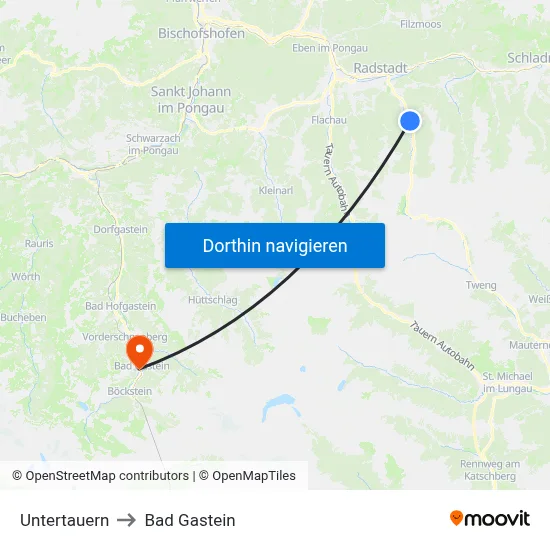 Untertauern to Bad Gastein map