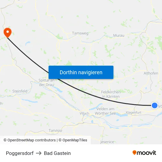 Poggersdorf to Bad Gastein map