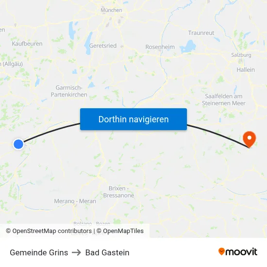 Gemeinde Grins to Bad Gastein map