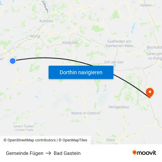 Gemeinde Fügen to Bad Gastein map