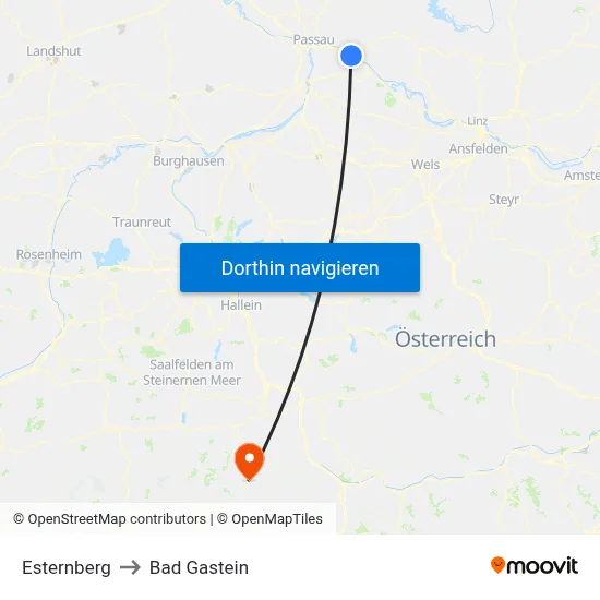 Esternberg to Bad Gastein map