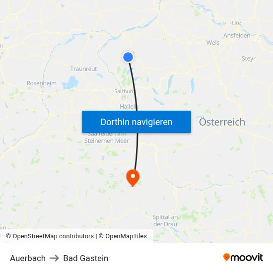 Auerbach to Bad Gastein map