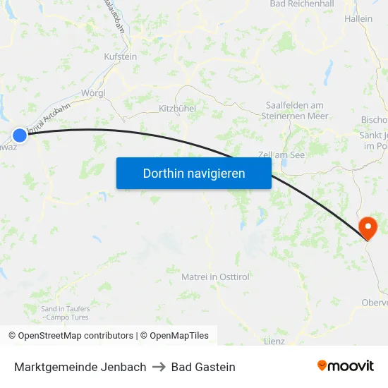 Marktgemeinde Jenbach to Bad Gastein map