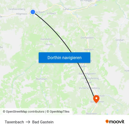 Taxenbach to Bad Gastein map
