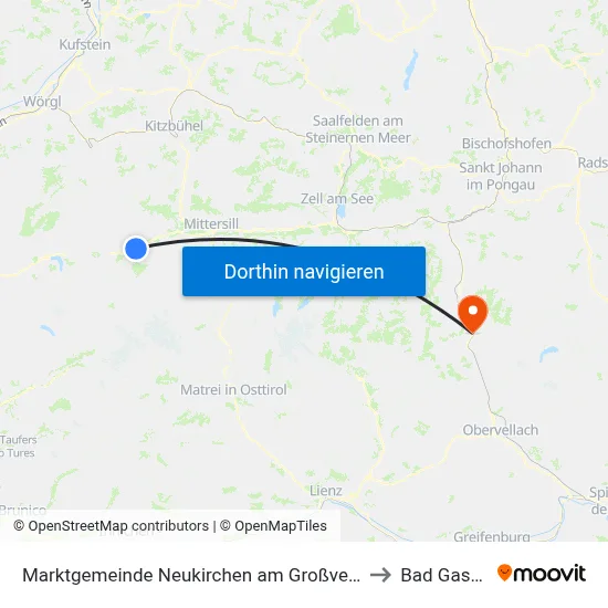 Marktgemeinde Neukirchen am Großvenediger to Bad Gastein map