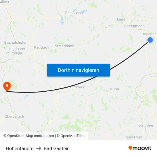 Hohentauern to Bad Gastein map