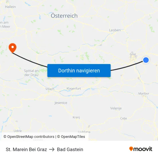 St. Marein Bei Graz to Bad Gastein map