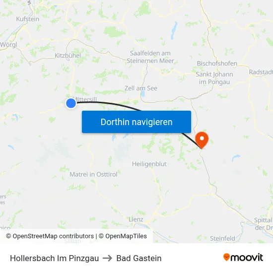 Hollersbach Im Pinzgau to Bad Gastein map