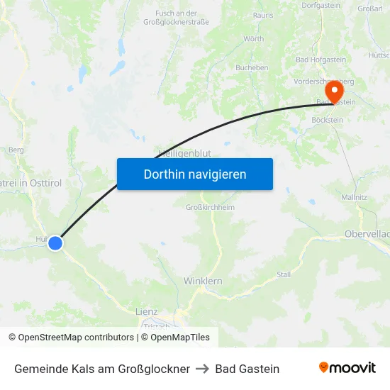 Gemeinde Kals am Großglockner to Bad Gastein map