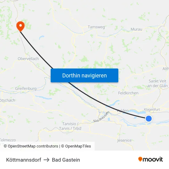 Köttmannsdorf to Bad Gastein map
