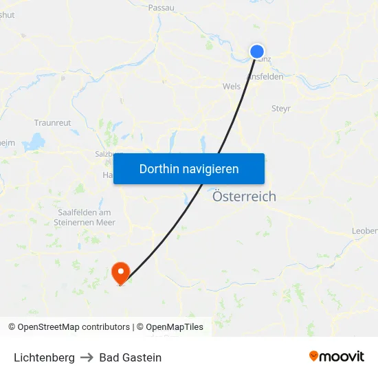 Lichtenberg to Bad Gastein map