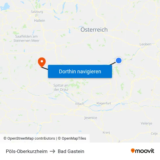 Pöls-Oberkurzheim to Bad Gastein map
