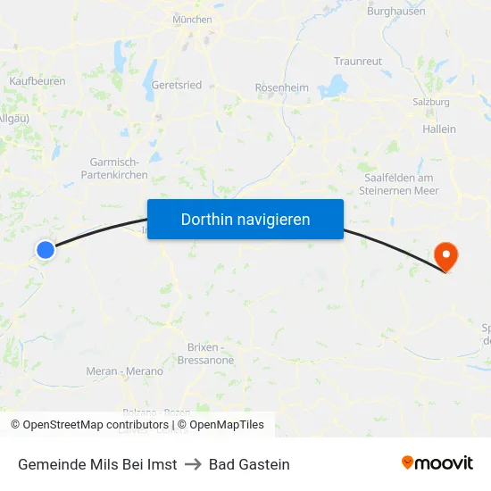 Gemeinde Mils Bei Imst to Bad Gastein map