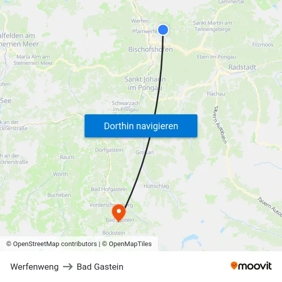 Werfenweng to Bad Gastein map