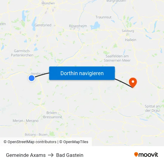 Gemeinde Axams to Bad Gastein map