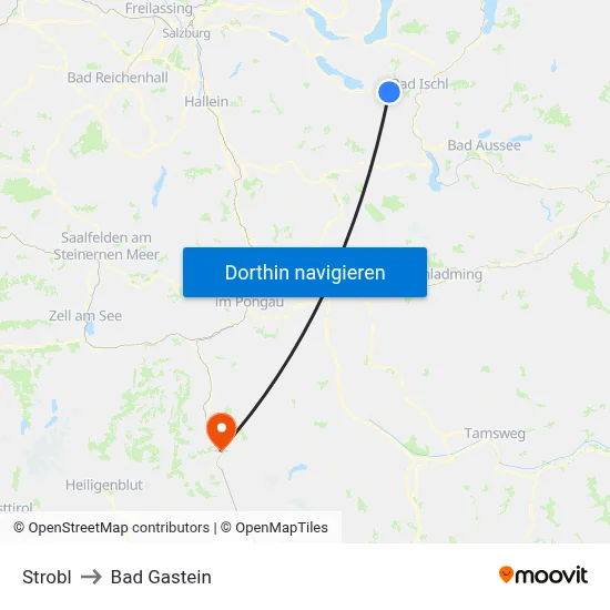 Strobl to Bad Gastein map
