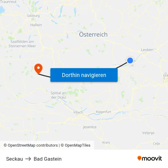 Seckau to Bad Gastein map