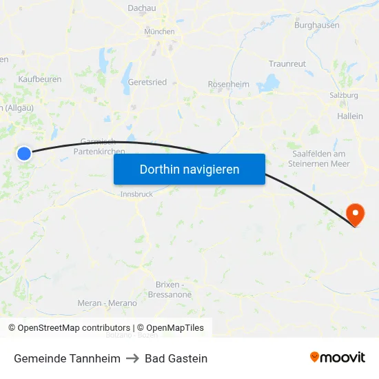 Gemeinde Tannheim to Bad Gastein map
