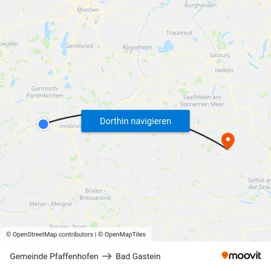 Gemeinde Pfaffenhofen to Bad Gastein map