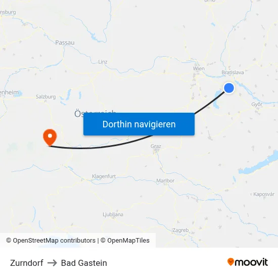 Zurndorf to Bad Gastein map