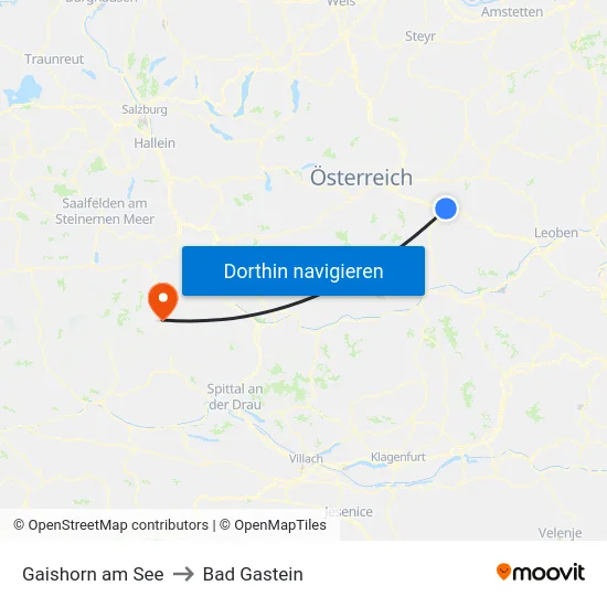 Gaishorn am See to Bad Gastein map