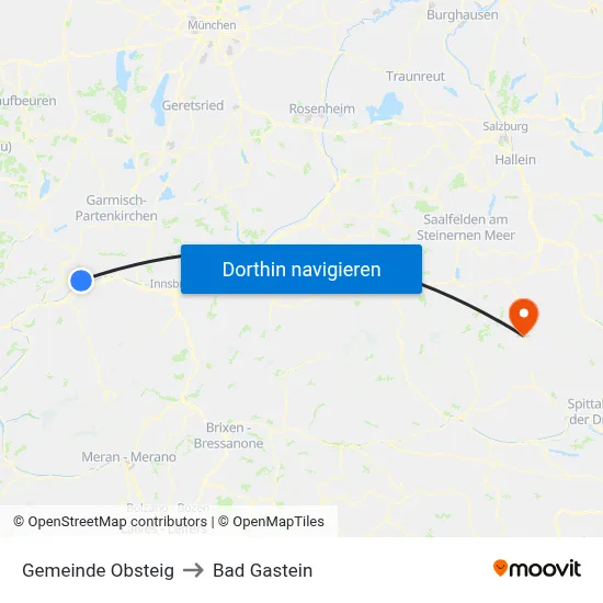 Gemeinde Obsteig to Bad Gastein map