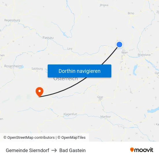 Gemeinde Sierndorf to Bad Gastein map