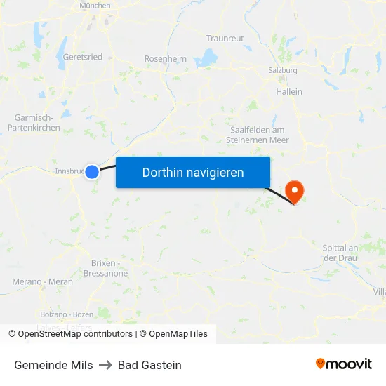 Gemeinde Mils to Bad Gastein map
