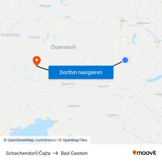 Schachendorf/Čajta to Bad Gastein map