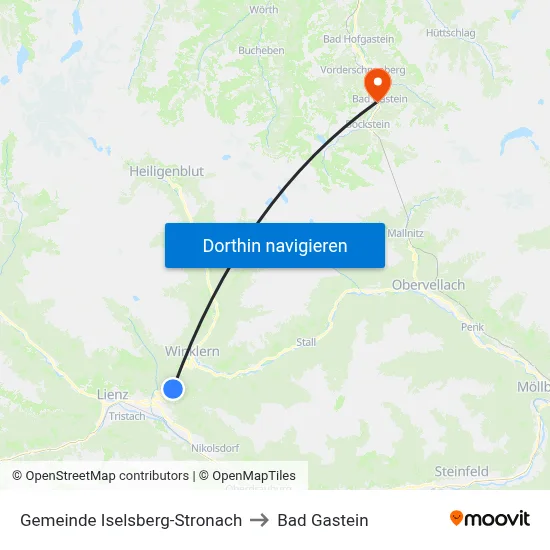 Gemeinde Iselsberg-Stronach to Bad Gastein map