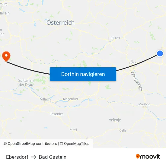 Ebersdorf to Bad Gastein map