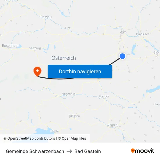 Gemeinde Schwarzenbach to Bad Gastein map