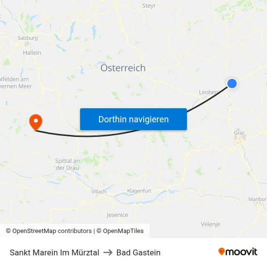 Sankt Marein Im Mürztal to Bad Gastein map