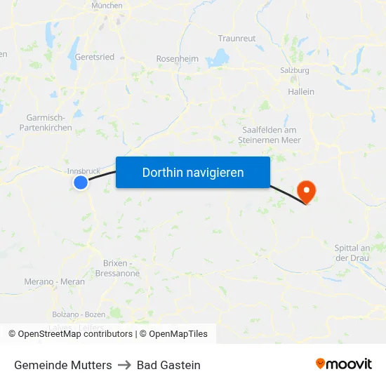 Gemeinde Mutters to Bad Gastein map