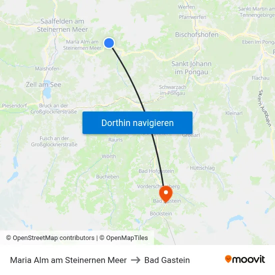 Maria Alm am Steinernen Meer to Bad Gastein map