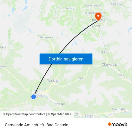 Gemeinde Amlach to Bad Gastein map