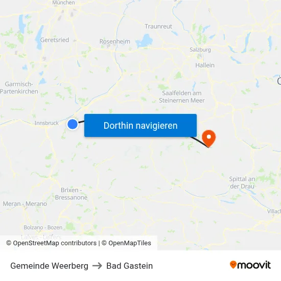 Gemeinde Weerberg to Bad Gastein map