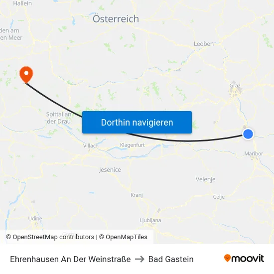 Ehrenhausen An Der Weinstraße to Bad Gastein map