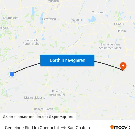 Gemeinde Ried Im Oberinntal to Bad Gastein map
