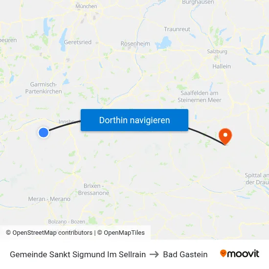 Gemeinde Sankt Sigmund Im Sellrain to Bad Gastein map