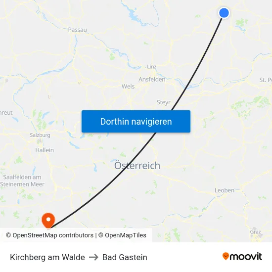 Kirchberg am Walde to Bad Gastein map