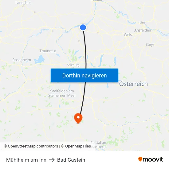 Mühlheim am Inn to Bad Gastein map