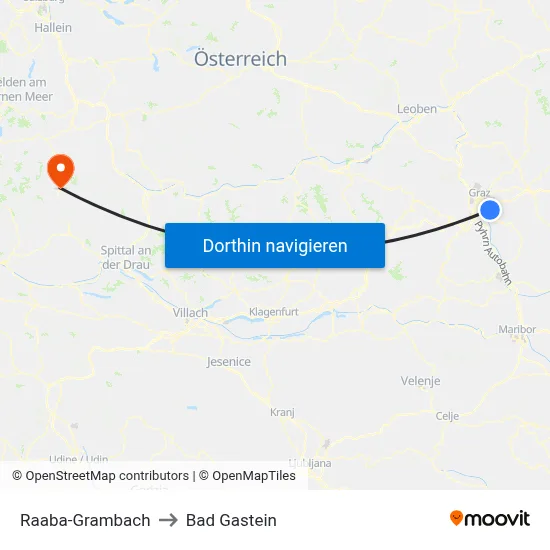 Raaba-Grambach to Bad Gastein map