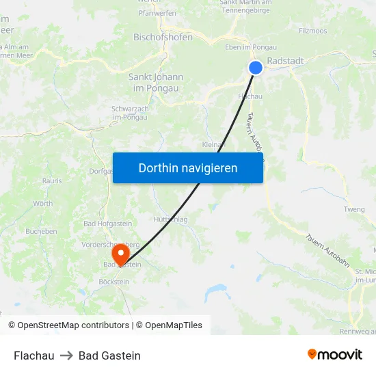 Flachau to Bad Gastein map