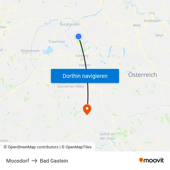 Moosdorf to Bad Gastein map