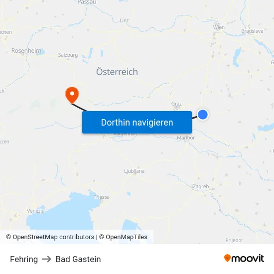 Fehring to Bad Gastein map