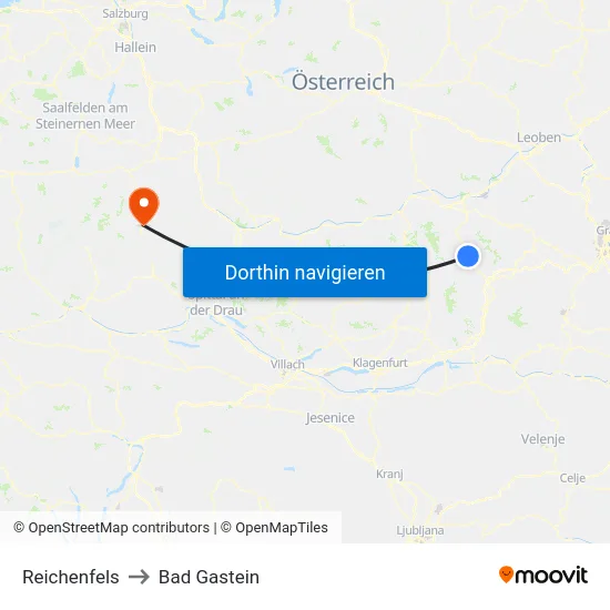 Reichenfels to Bad Gastein map